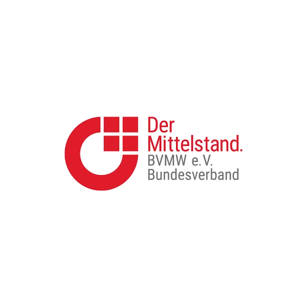 Logo des Bundesverbands mittelständische Wirtschaft (BVMW) mit rotem Kreis und stilisiertem Quadrat